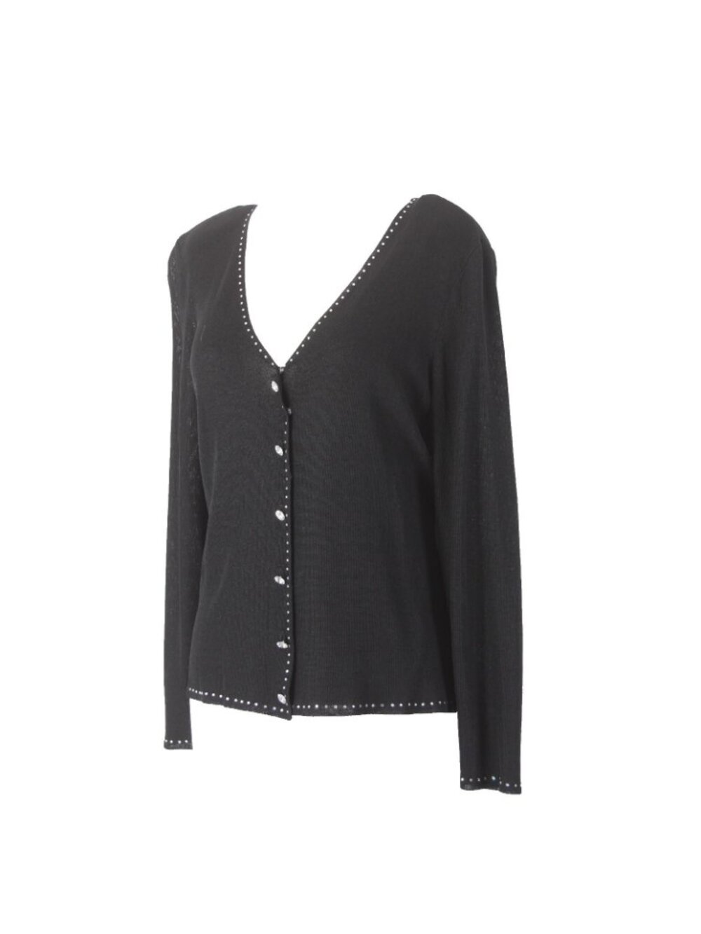 Dana Buchman Cardigan Sweater Sz S Black Rhinestones Rayon Nylon Sweater - Picture 2 of 9